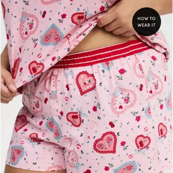 NWT Torrid 1x 14 16 Pink Heart Print Sleepwear Set Valentines Day Pajamas - Picture 2 of 12